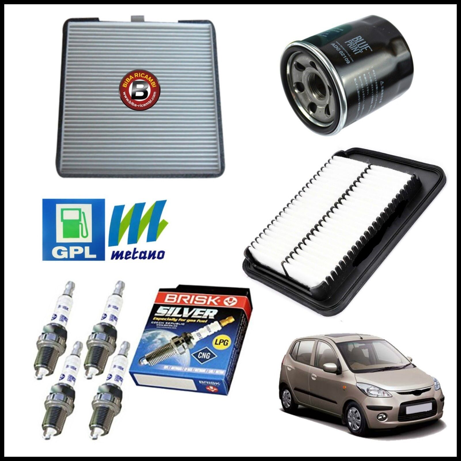 Kit Tagliando Filtri | Candele Per Hyundai i10 1.100 49kw/67cv dal 2008> BIBA-RICAMBI