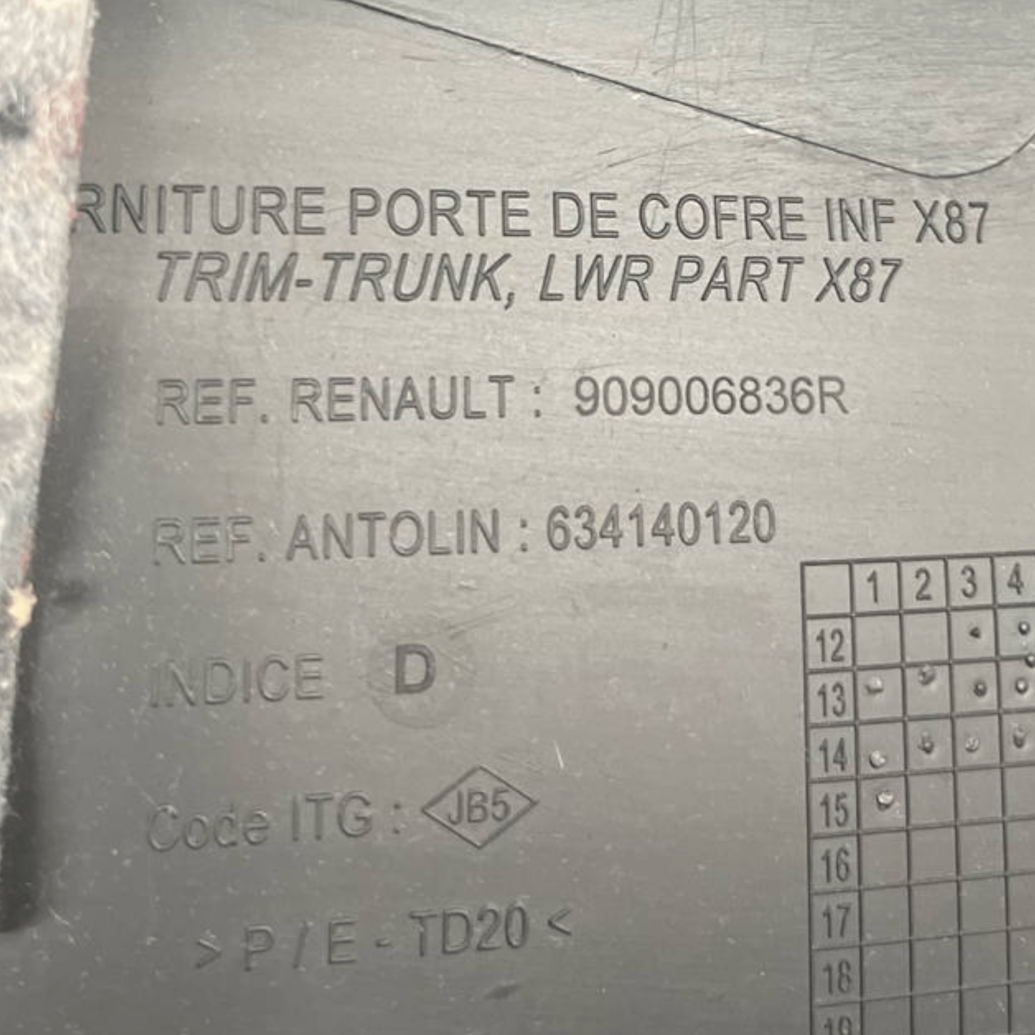 Modanatura Interna Portellone Bagagliaio Renault Captur I (2013 al 2019) cod: 909006836R