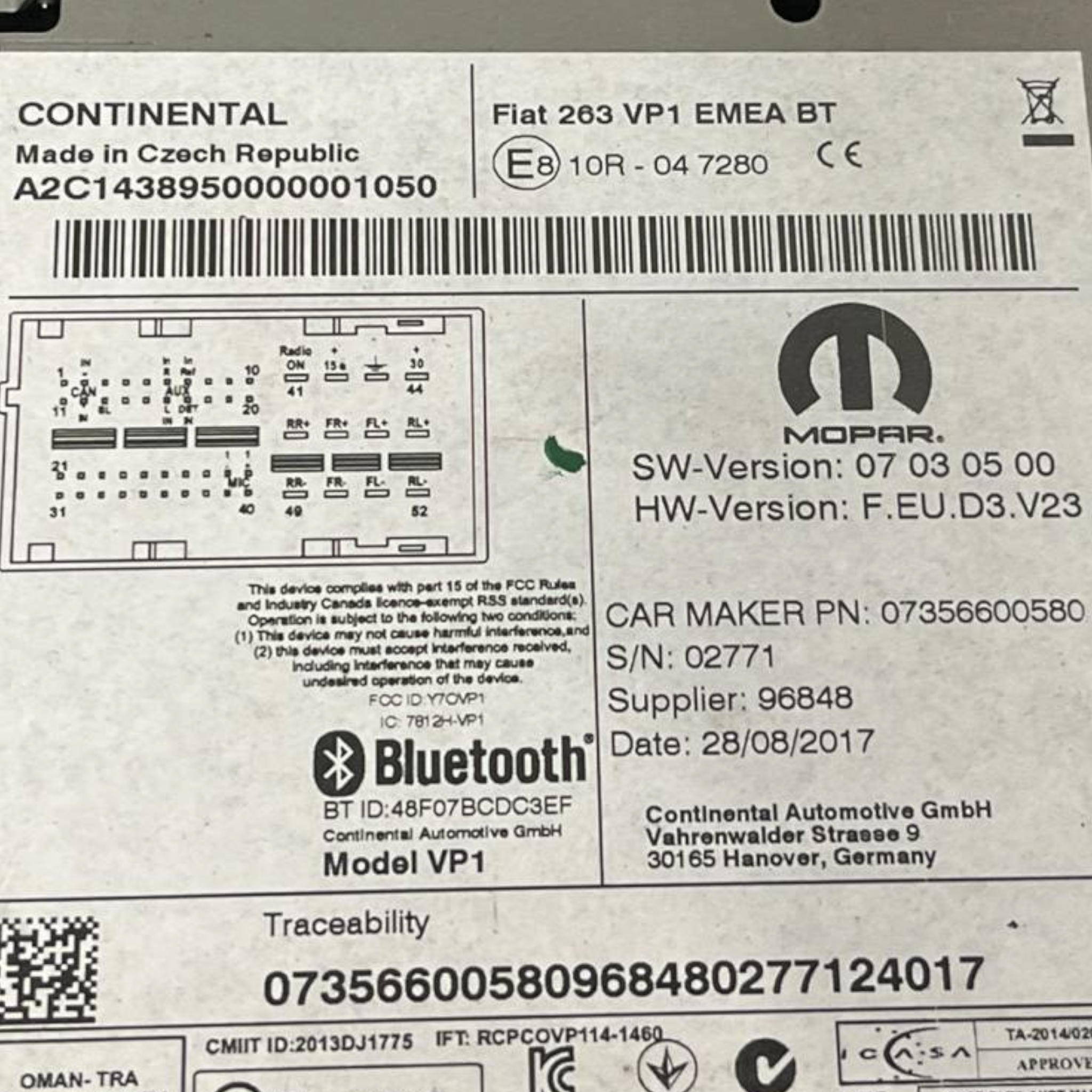 Autoradio / Stereo Fiat Doblò II (2009 al 2022) cod: 07356600580
