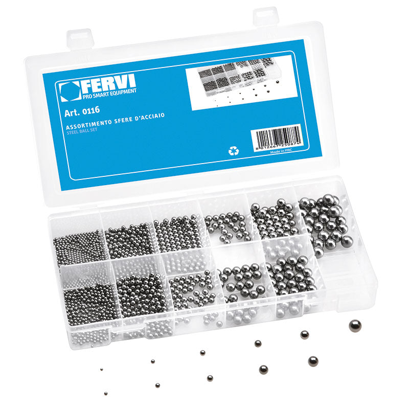 Assortimento Sfere Cromate Metriche In Acciaio Marca Fervi Art.0116 BIBA-RICAMBI