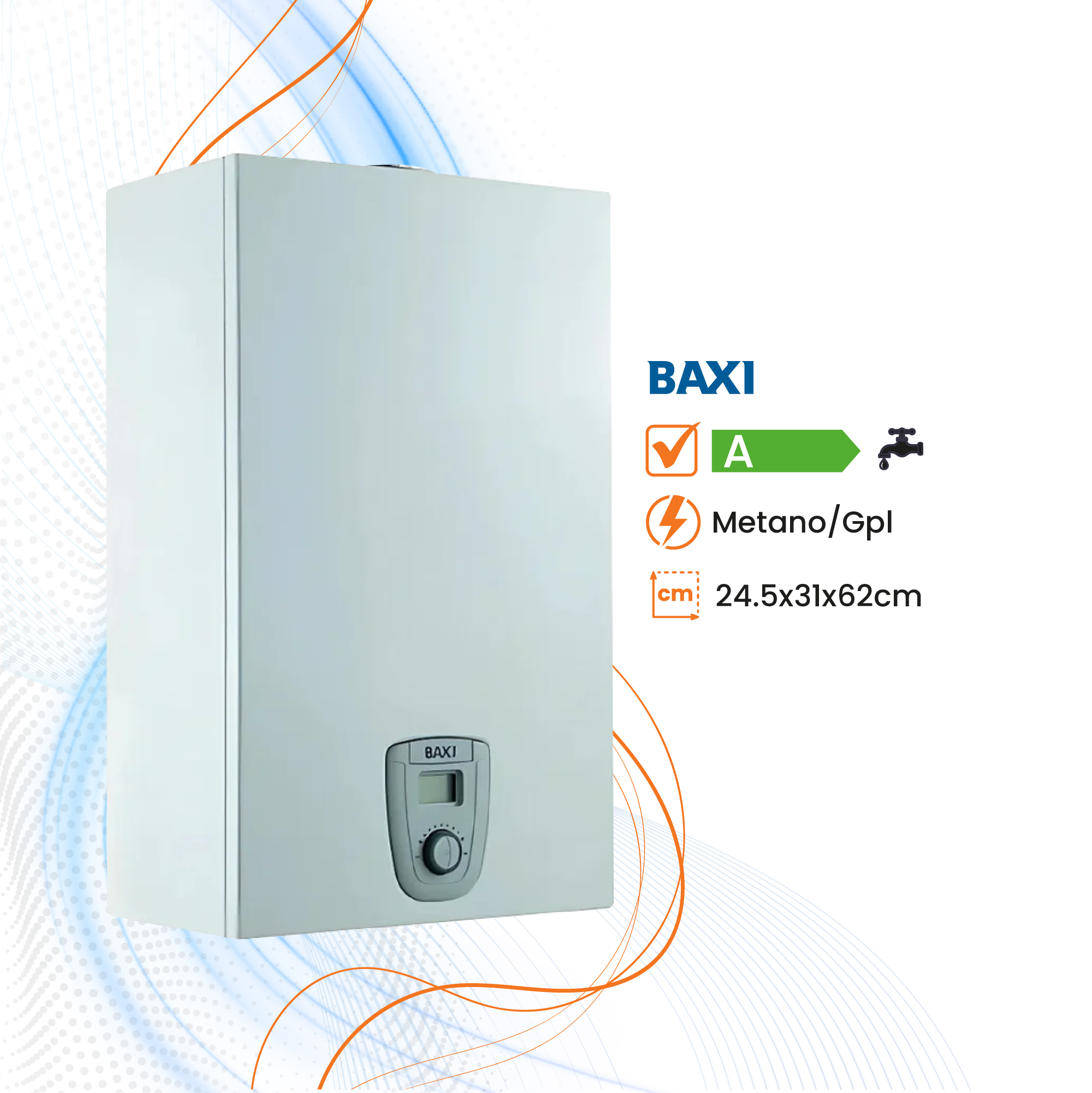 Scaldabagno Baxi AcquaPro Jet Blue FI Low Nox a Gas Camera Stagna