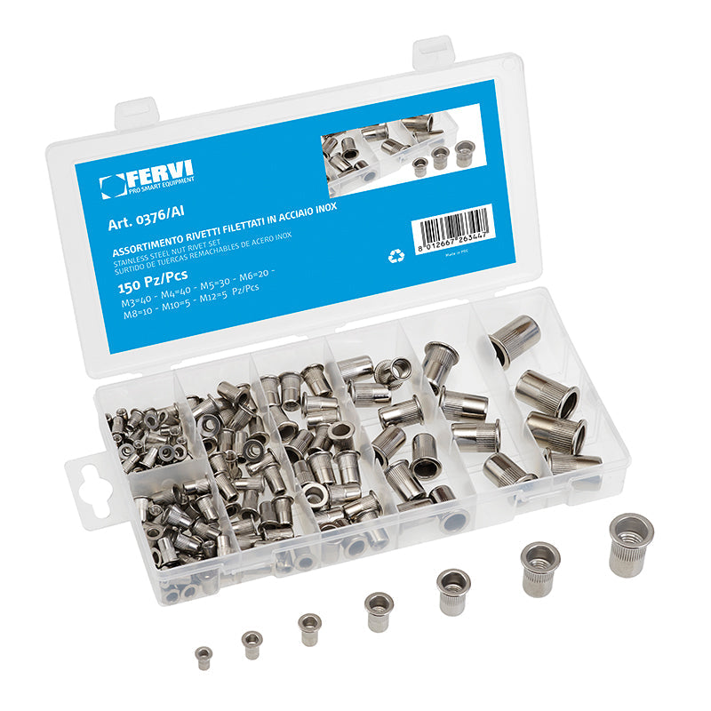Assortimento Rivetti Filettati In Acciaio Inox Marca Fervi Art.0376/AI BIBA-RICAMBI