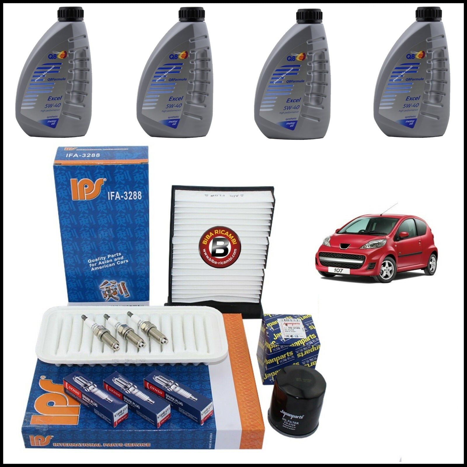 Kit Tagliando Olio | Filtri | Candele Per Peugeot 107 1.000 50kw/68cv dal 2005&gt; BIBA-RICAMBI