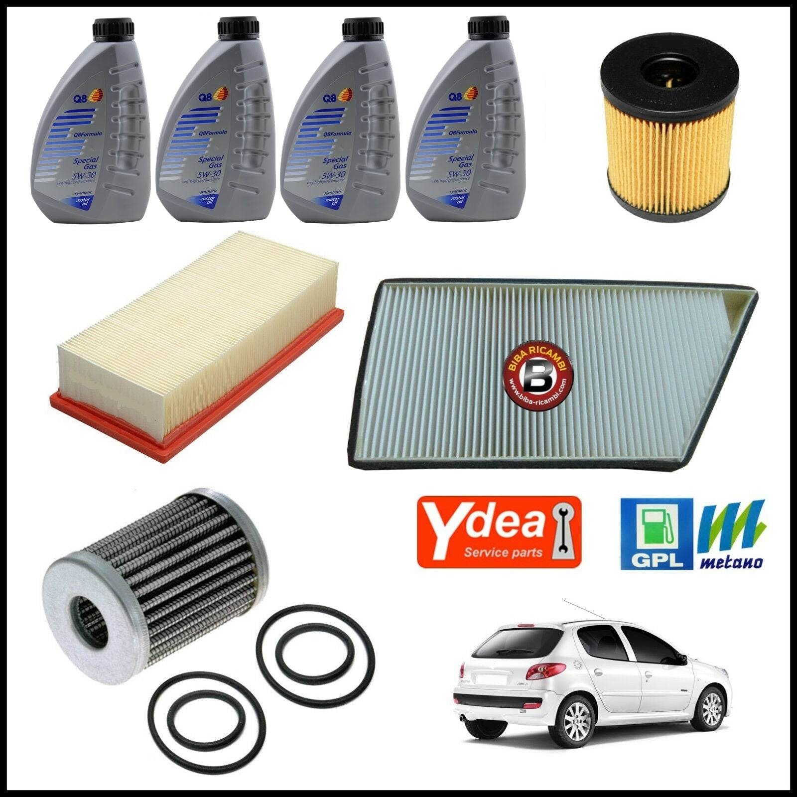Kit Tagliando Olio | Filtri Per Peugeot 206+ 1.100 GPL 44kw/60cv dal 2009&gt; BIBA-RICAMBI