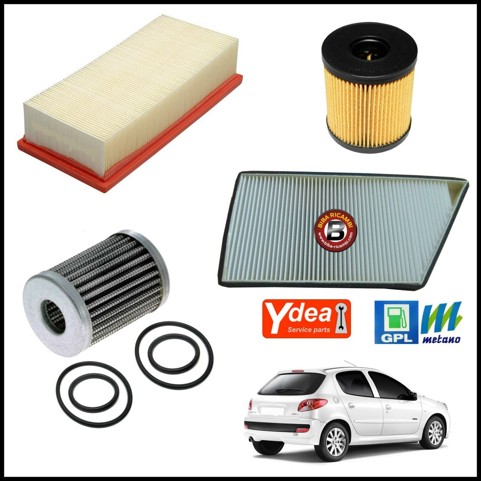 Kit Tagliando Filtri Per Peugeot 206+ 1.100 ECO-GPL 44kw/60cv dal 2009&gt; BIBA-RICAMBI