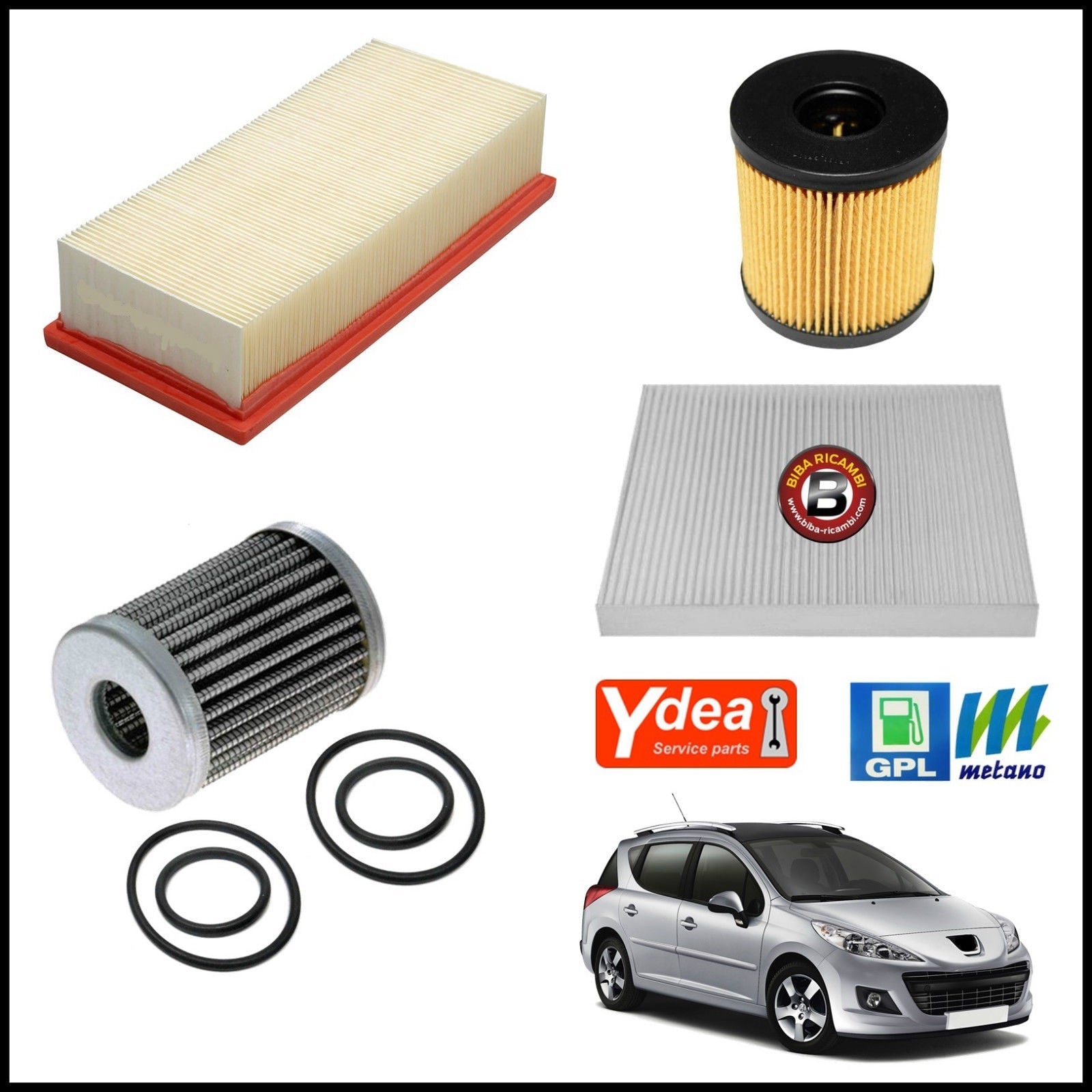 Kit Tagliando Filtri Per Peugeot 207 1.400 GPL/METANO 54kw/73cv dal 2007&gt; BIBA-RICAMBI