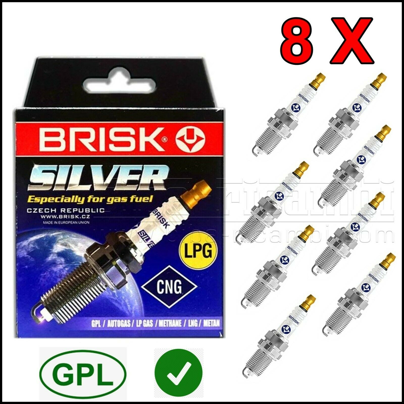 Kit 8 Candele Specifiche Gpl | Metano Adattabile Bentley Continental II 1989-1999 BIBA-RICAMBI