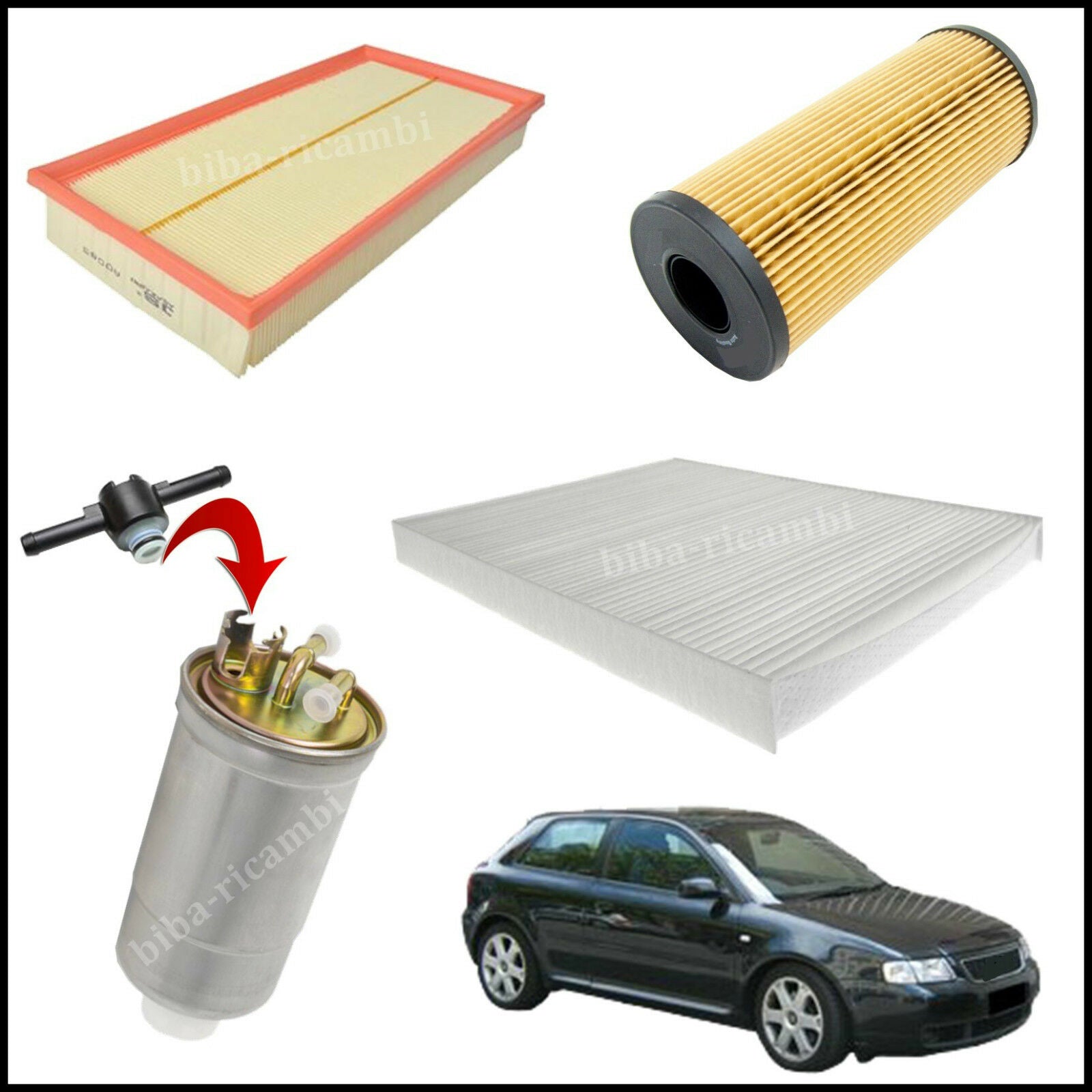 Kit Tagliando Filtri Per Audi A3 I 1.900 TDI 96kw/130cv dal 2000&gt; BIBA-RICAMBI