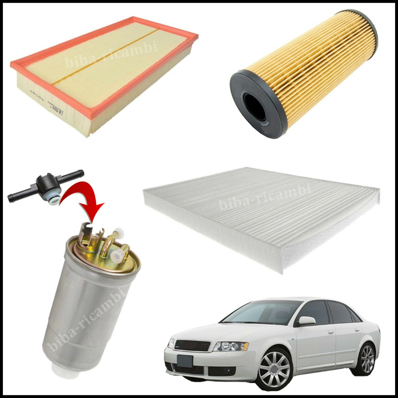 Kit Tagliando Filtri Per Audi A4 II 1.900 TDI 96kw/130cv dal 2000&gt; BIBA-RICAMBI