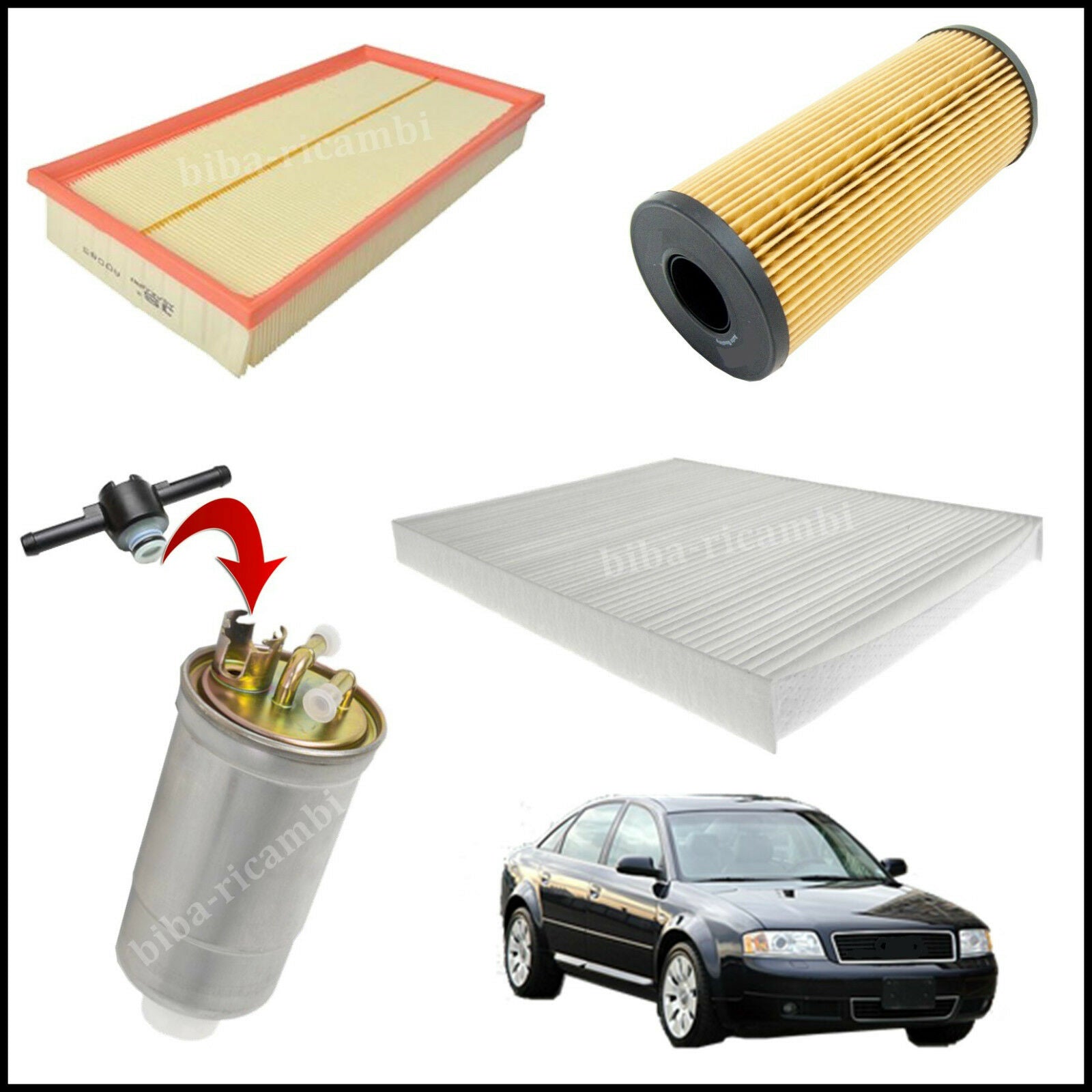 Kit Tagliando Filtri Per Audi A6 II 1.900 TDI 96kw/130cv dal 2001&gt; BIBA-RICAMBI