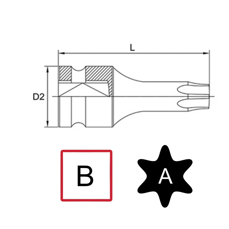 Chiave Bussola Maschio Impact Torx T70 | Attacco 1/2" | Lunghezza 60mm BIBA-RICAMBI