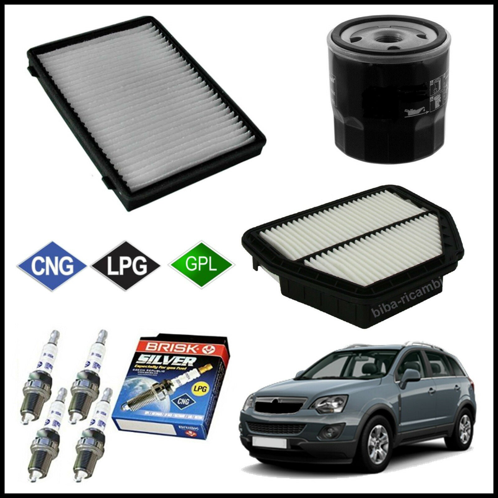 Kit Tagliando Filtri | Candele Per Opel Antara 2.400 LPG 103kw/140cv dal 2008&gt; BIBA-RICAMBI
