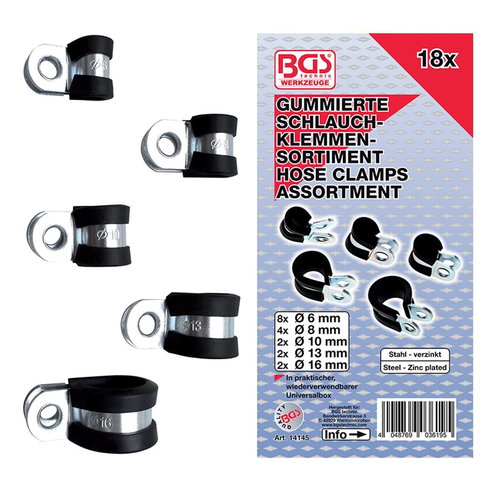 Assortimento 18 Pezzi Collari Per Tubi Gommati art.BGS14145 BIBA-RICAMBI