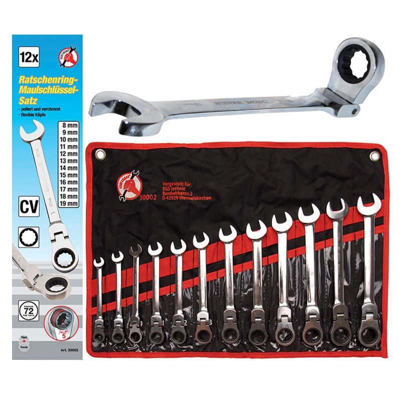 SET 12 PZ CHIAVI COMBINATE A CRICCHETTO CON SNODO 8-19 MM ART.BGS30002 BIBA-RICAMBI