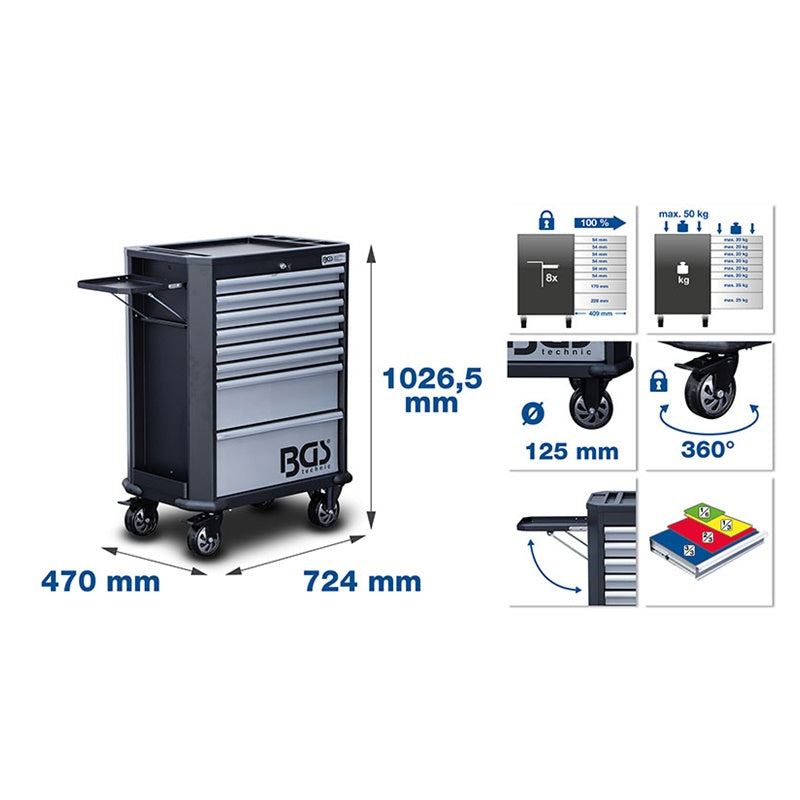 CARRELLO PORTAUTENSILI CON 8 CASSETTI VUOTO ART.BGS4107 BIBA-RICAMBI