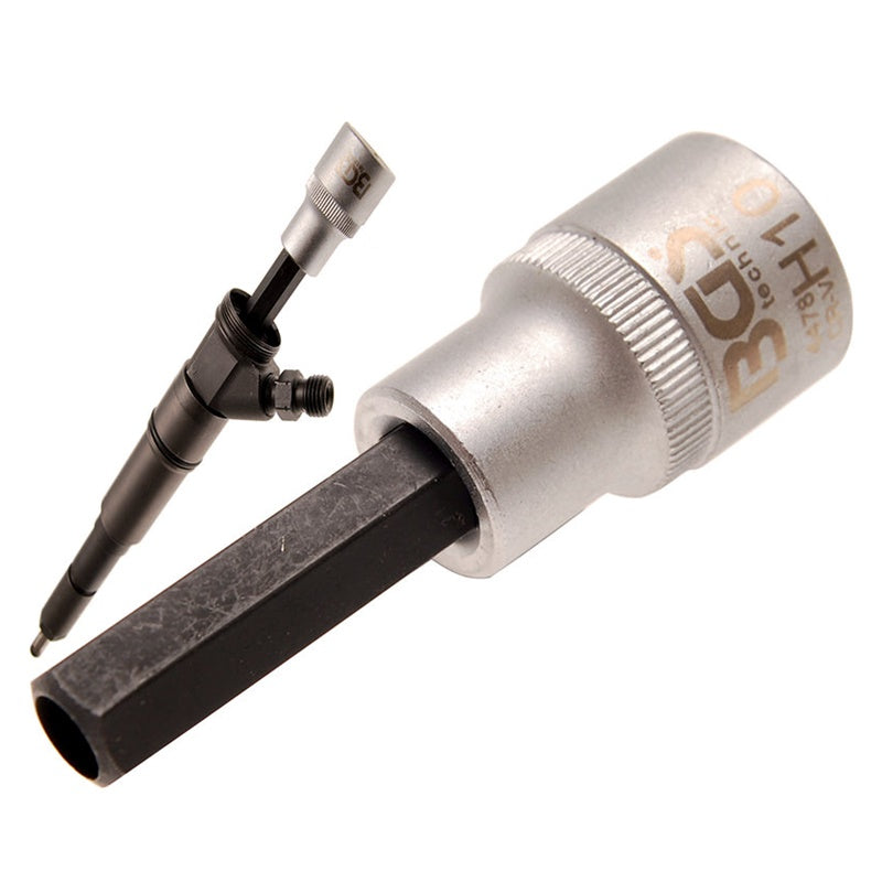 Chiave a Bussola per Iniettori Attacco 1/2" Esagono Maschio 10 mm con Foro BGS4478 BIBA-RICAMBI
