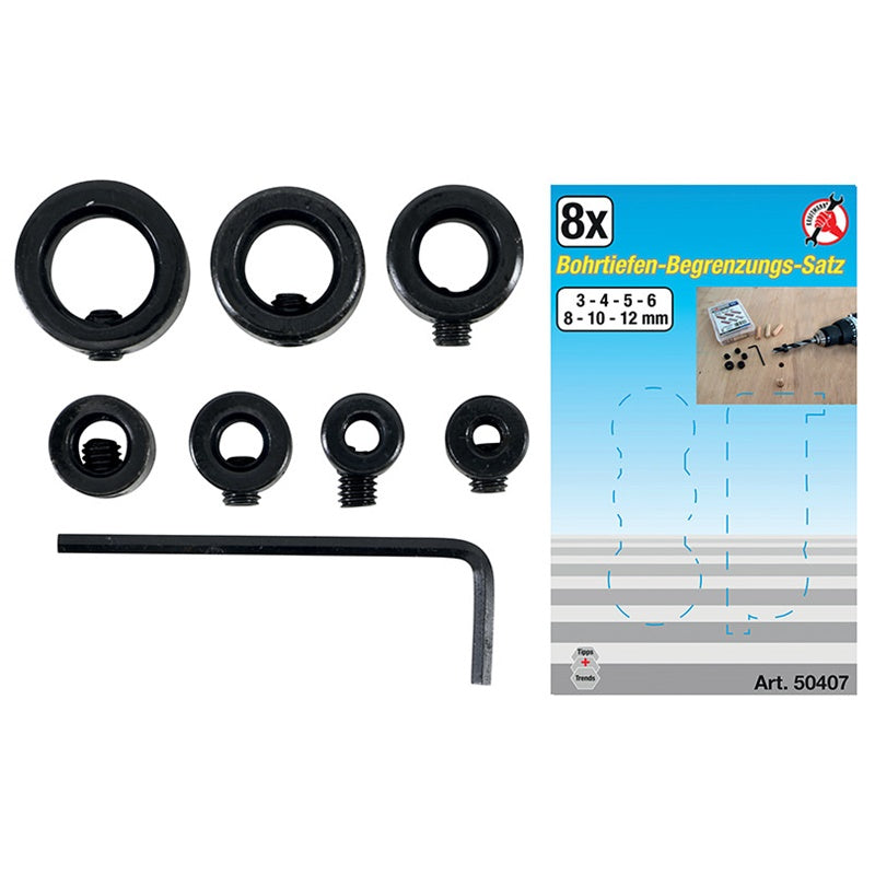 Set 8 Pezzi Collari per Regolazione Profondità Foro art.BGS50407 BIBA-RICAMBI