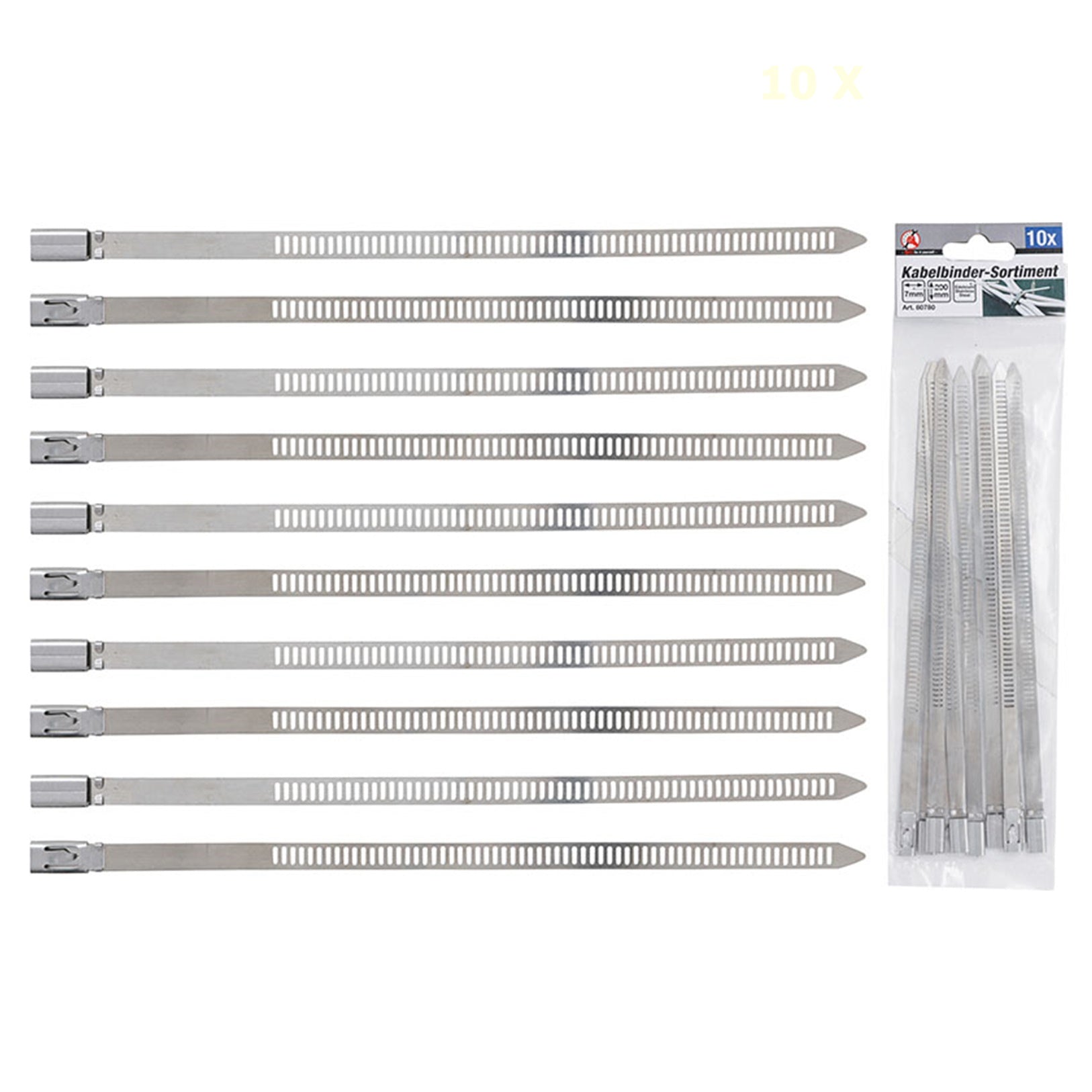 Assortimento 10 Pezzi Fascette Acciaio Inossidabile 7,0 X 200 mm art.BGS80780 BIBA-RICAMBI