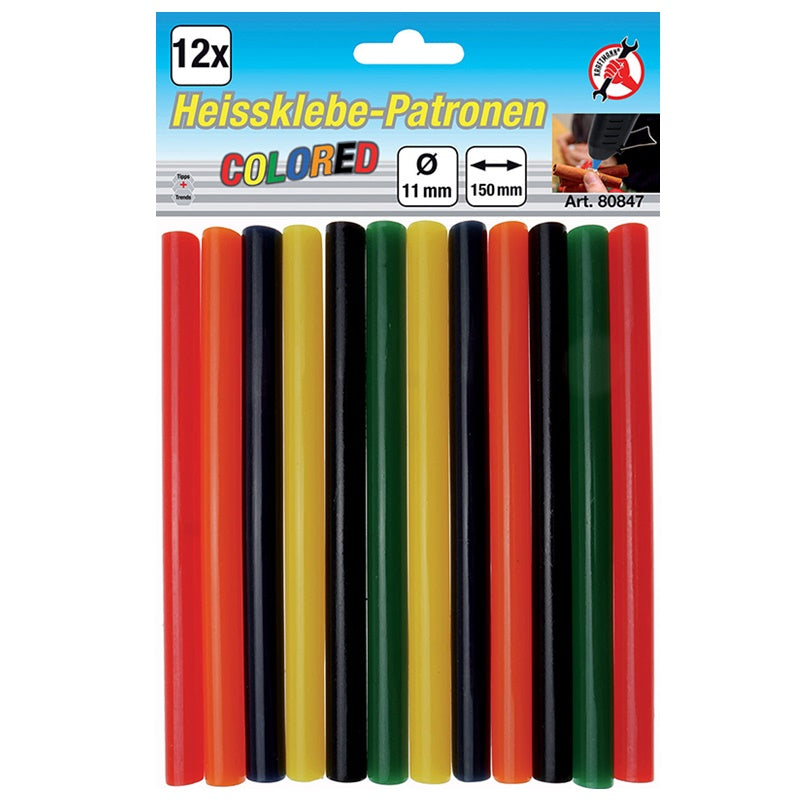 Set 12 Pezzi Stick Colla a Caldo Colorati Ø 11 mm X 150 mm (7kit) BIBA-RICAMBI
