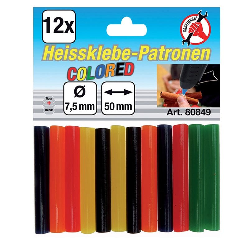 Set 12 Pezzi Stick Colla a Caldo Colorati Ø 7,5 X 50 mm art.BGS80849 BIBA-RICAMBI