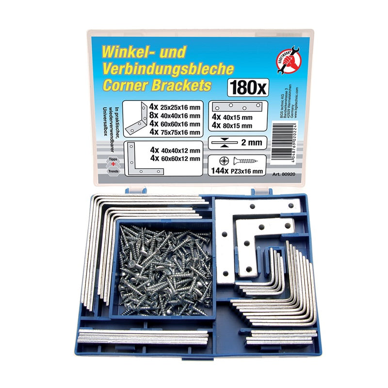 Assortimento 180 Pezzi Supporti ad Angolo art.BGS80920 BIBA-RICAMBI