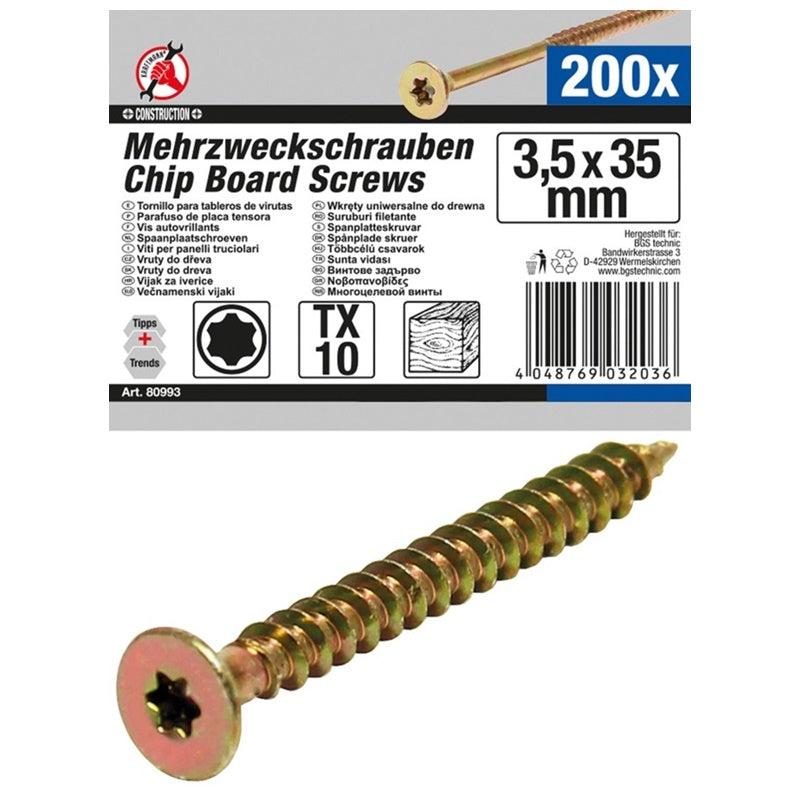 Set 200 Viti da Legno 3,5 x 35 mm Torx TX10 art.BGS80993 BIBA-RICAMBI