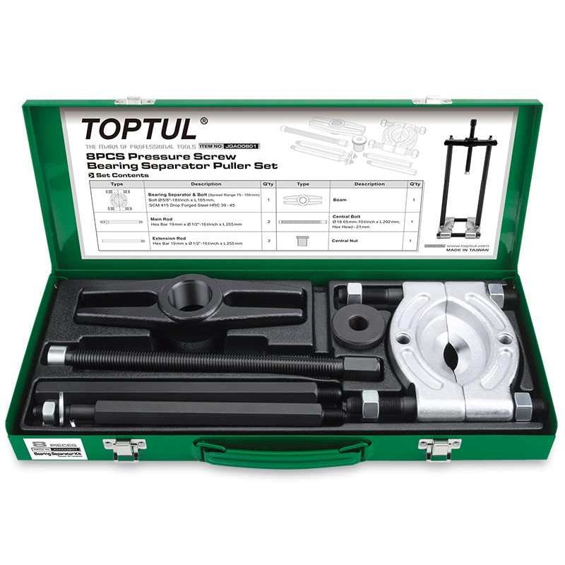 Cassetta in Metallo Estrattori per Cuscinetti 8 Pz Marca Toptul BIBA-RICAMBI