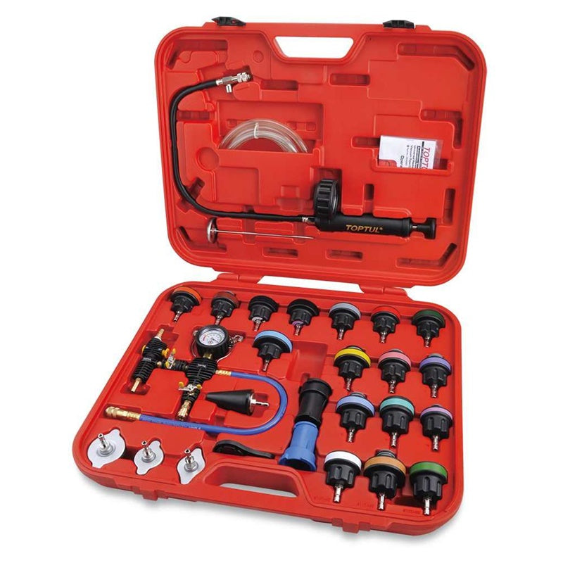 Serie Universale Impianto di Raffreddamento e Tester della Pressione del Radiatore 28 Pz Marca Toptul BIBA-RICAMBI
