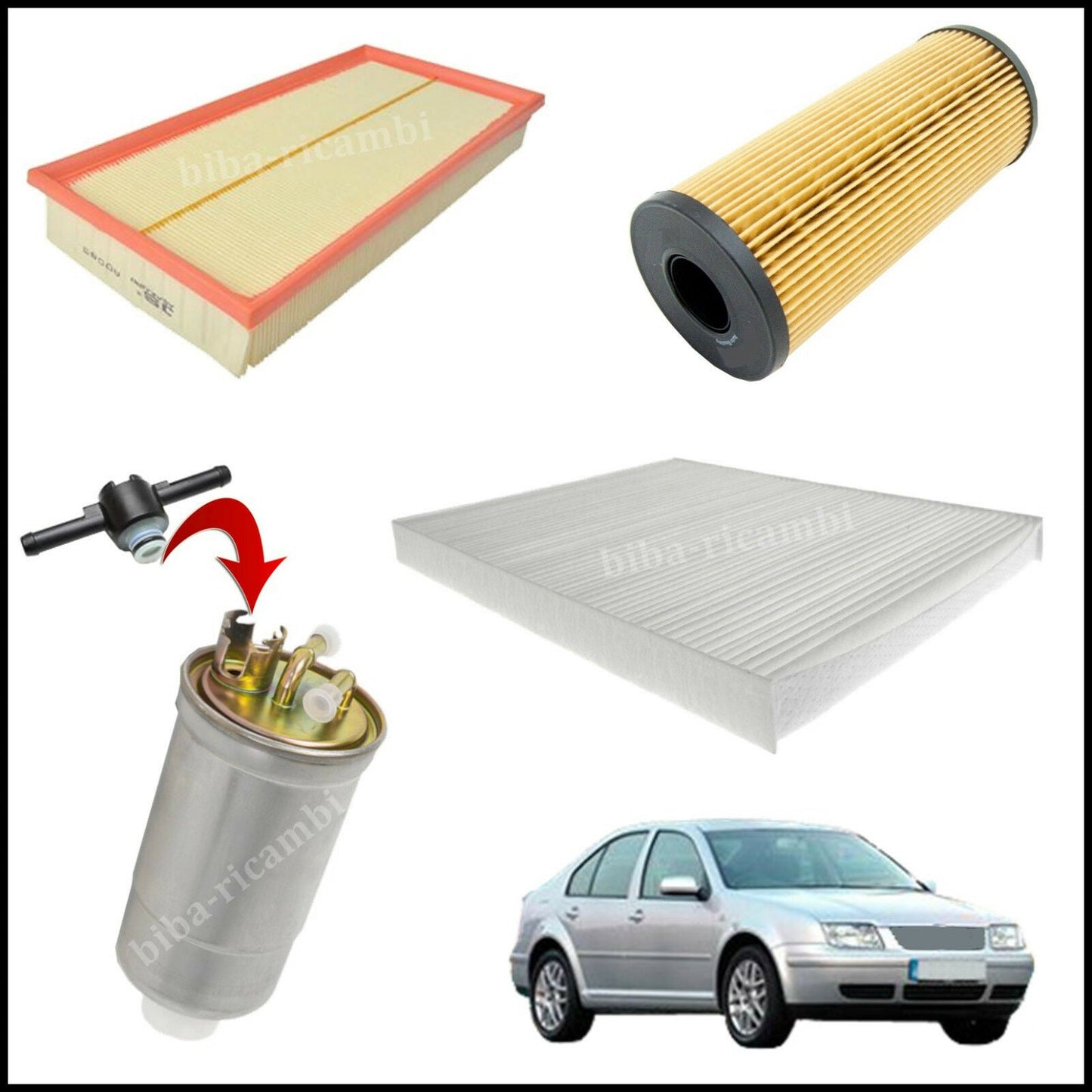 Kit Tagliando Filtri Per Volkswagen Bora 1.900 TDI 96kw/130cv dal 2000&gt; BIBA-RICAMBI