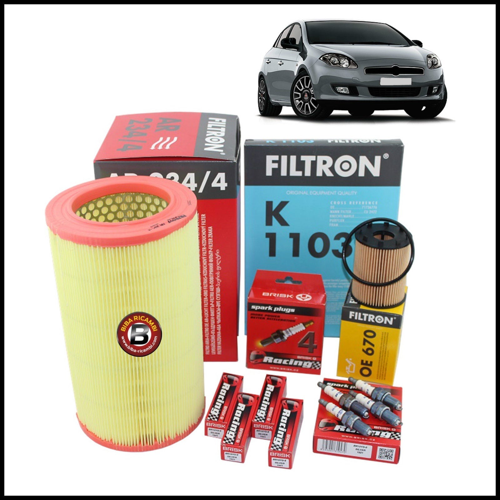 Kit Tagliando Filtri | Candele Per Fiat Bravo II 1.400 T-Jet 88kw/120cv dal 2007&gt; BIBA-RICAMBI