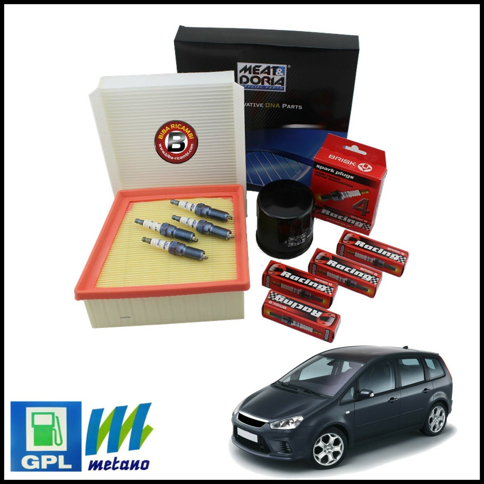 Kit Tagliando Filtri | Candele Per Ford C-Max 1.600 LPG 74kw/100cv dal 2007&gt; BIBA-RICAMBI