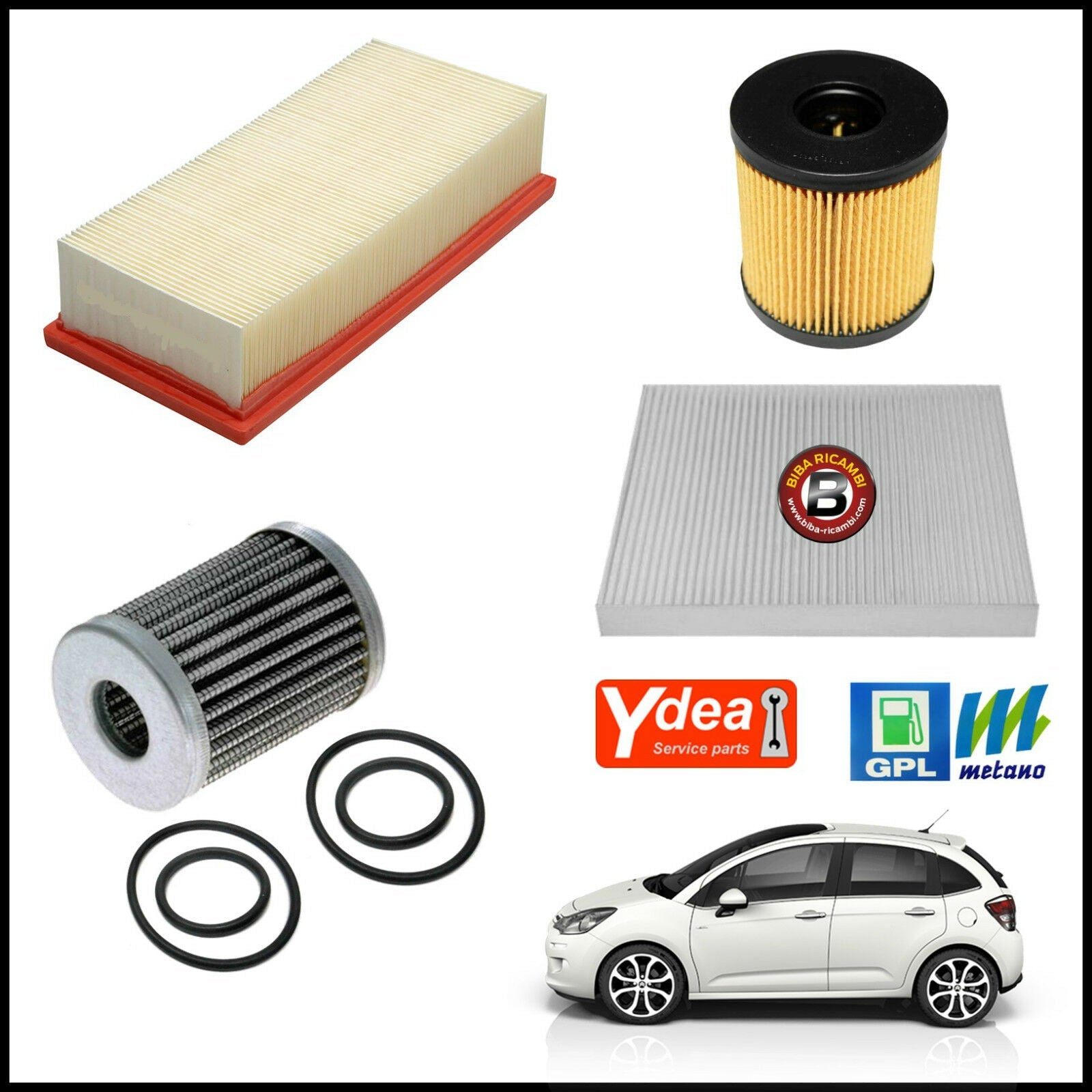 Kit Tagliando Filtri Per Citroen C3 II 1.400 GPL 54kw/73cv dal 2010&gt; BIBA-RICAMBI