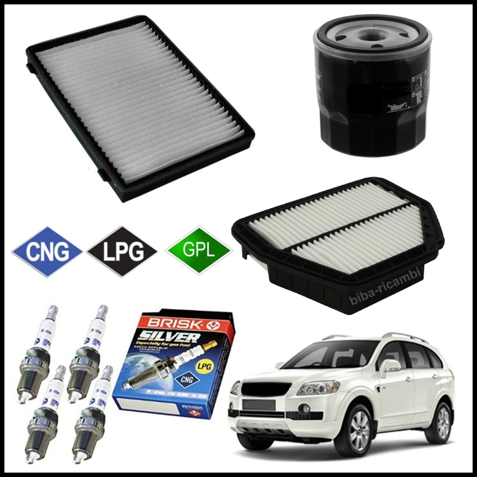Kit Tagliando Filtri | Candele Per Chevrolet Captiva 2.400 LPG 100kw/136cv dal 2007&gt; BIBA-RICAMBI