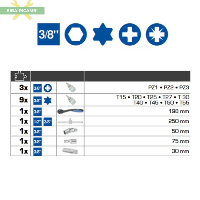 Chiavi A Bussola 3/8'' Brilliant Tools (61pzz) BIBA-RICAMBI