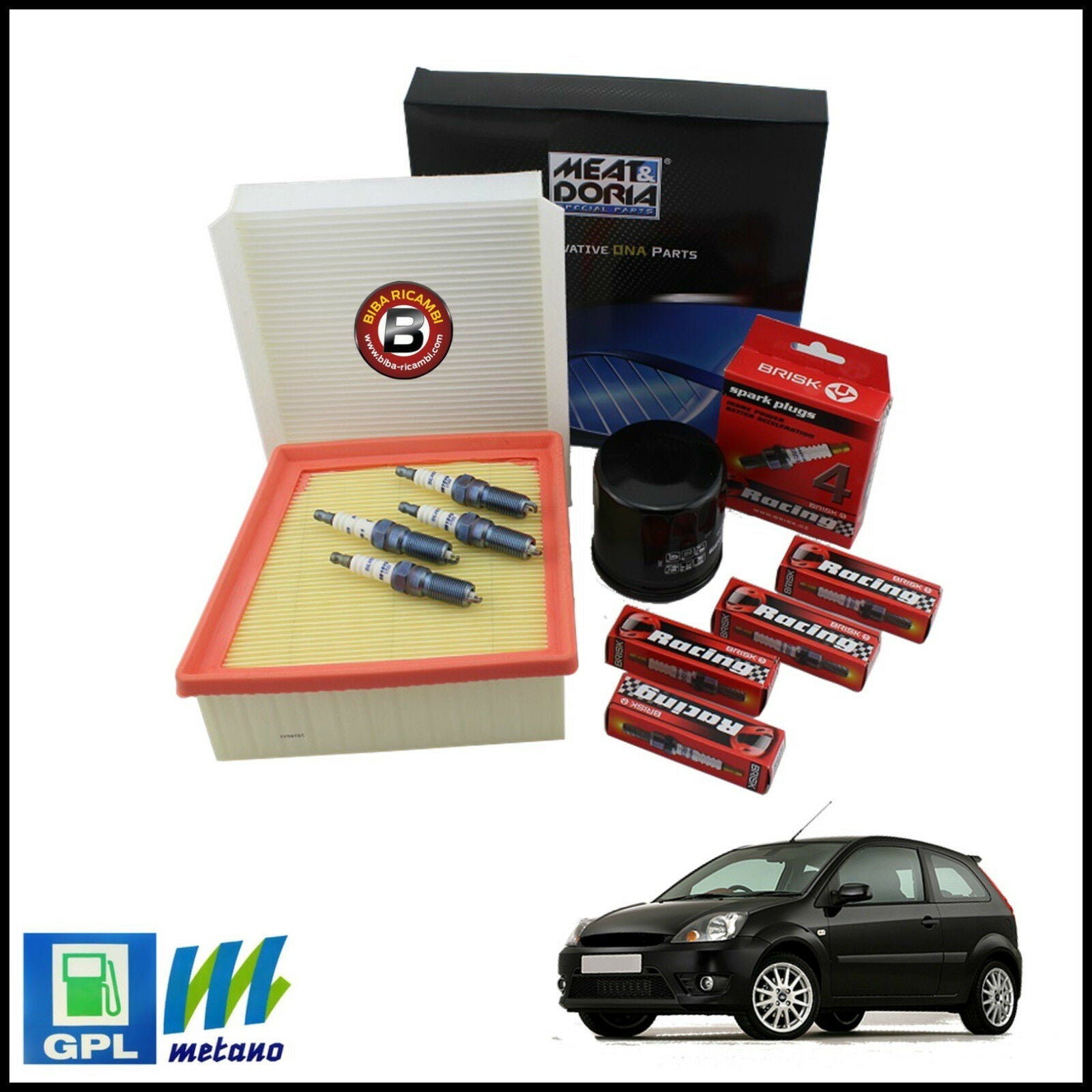 Kit Tagliando Filtri | Candele Per Ford Fiesta V 1.400 LPG 59kw/80cv dal 2001&gt; BIBA-RICAMBI