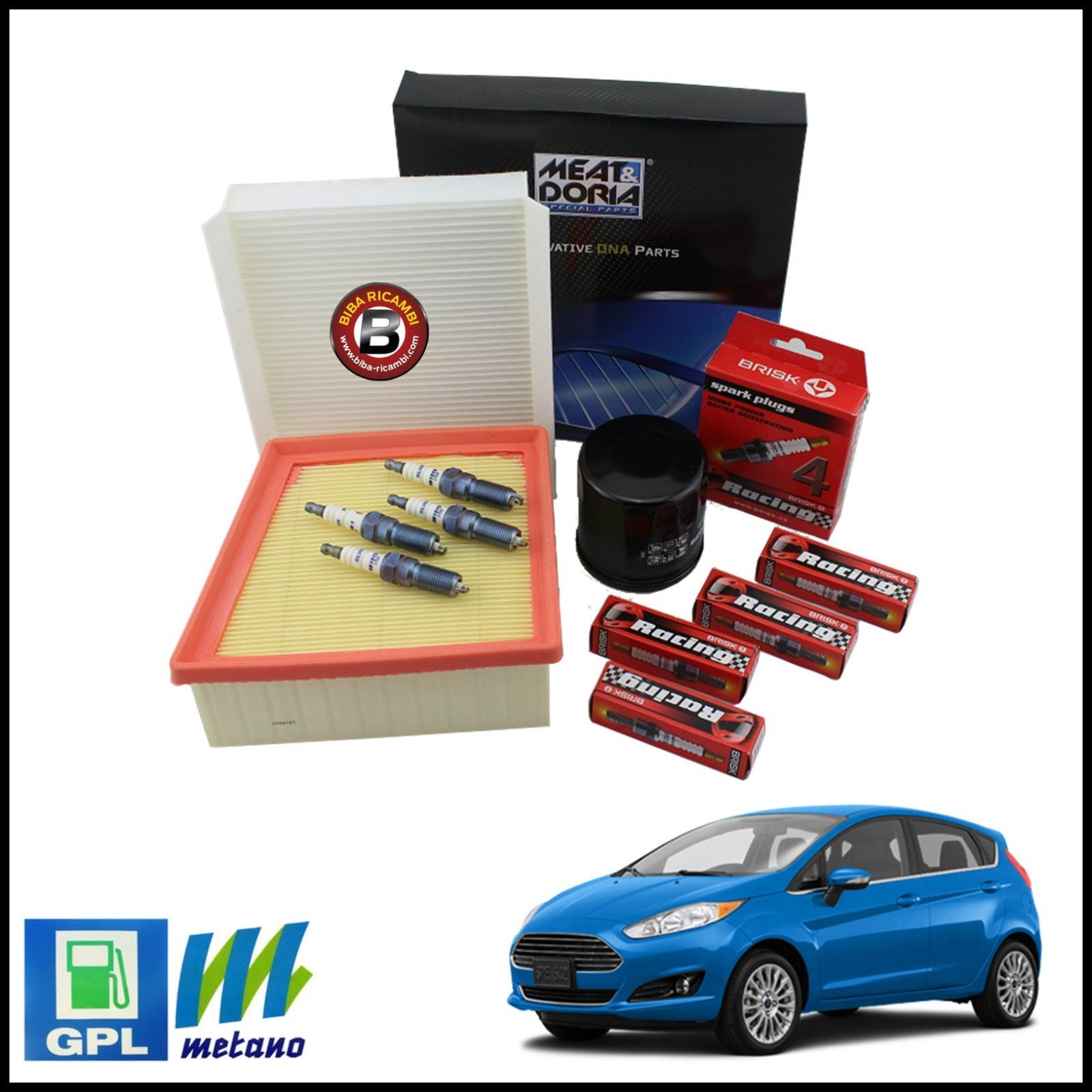 Kit Tagliando Filtri | Candele Per Ford Fiesta VI 1.200 LPG 44kw/60cv dal 2008&gt; BIBA-RICAMBI