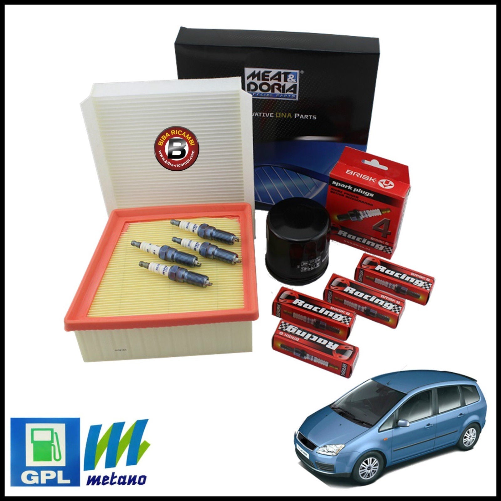Kit Tagliando Filtri | Candele Per Ford Focus C-MAX 1.600 GPL 74kw/100cv dal 2003&gt; BIBA-RICAMBI