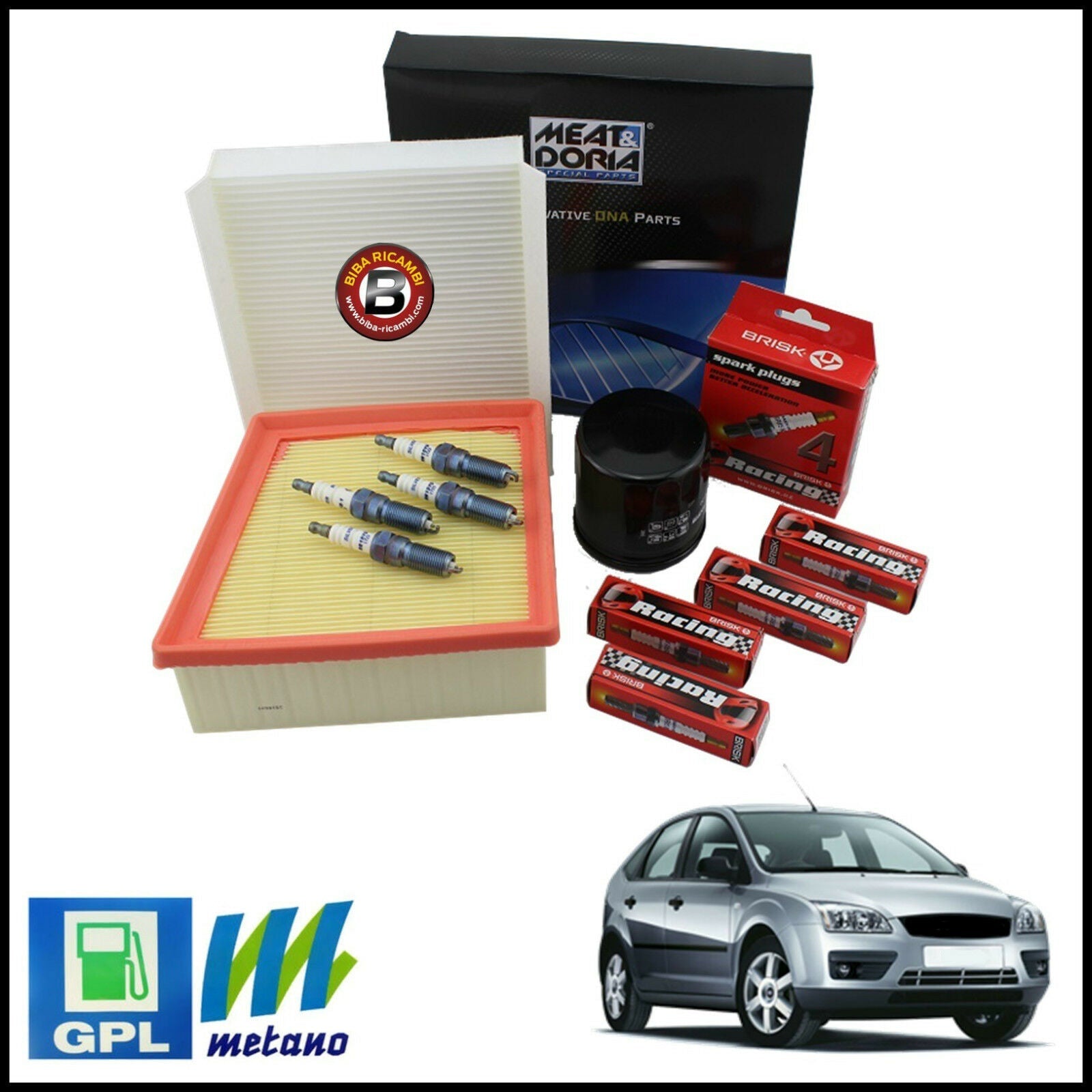 Kit Tagliando Filtri | Candele Per Ford Focus II 1.600 LPG 74kw/100cv dal 2004&gt; BIBA-RICAMBI