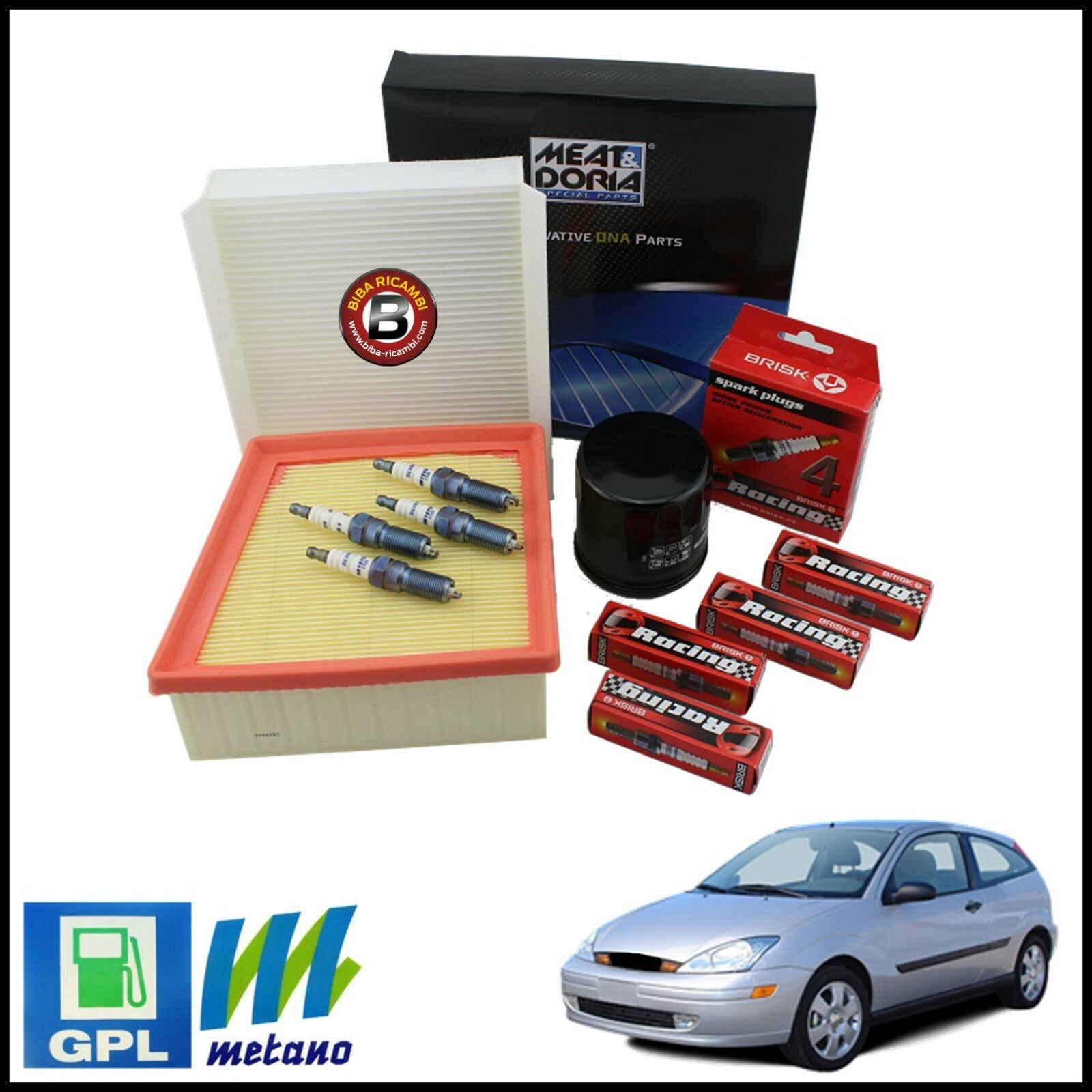 Kit Tagliando Filtri | Candele Per Ford Focus I 1.800 LPG 85kw/115cv dal 1998&gt; BIBA-RICAMBI