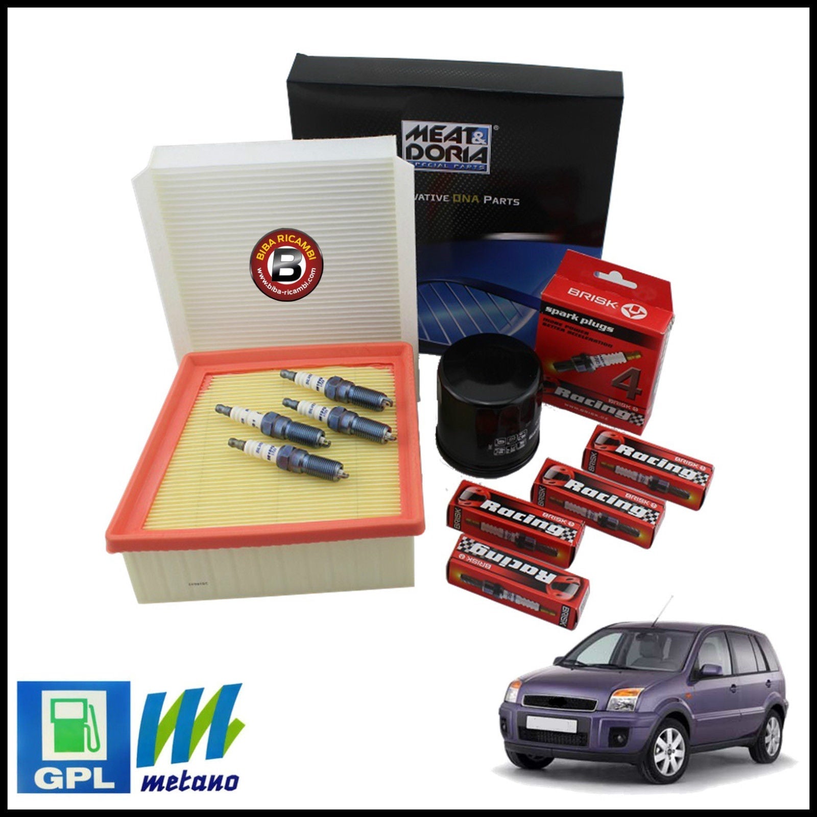 Kit Tagliando Filtri | Candele Per Ford Fusion 1.600 GPL 74kw/100cv dal 2002&gt; BIBA-RICAMBI