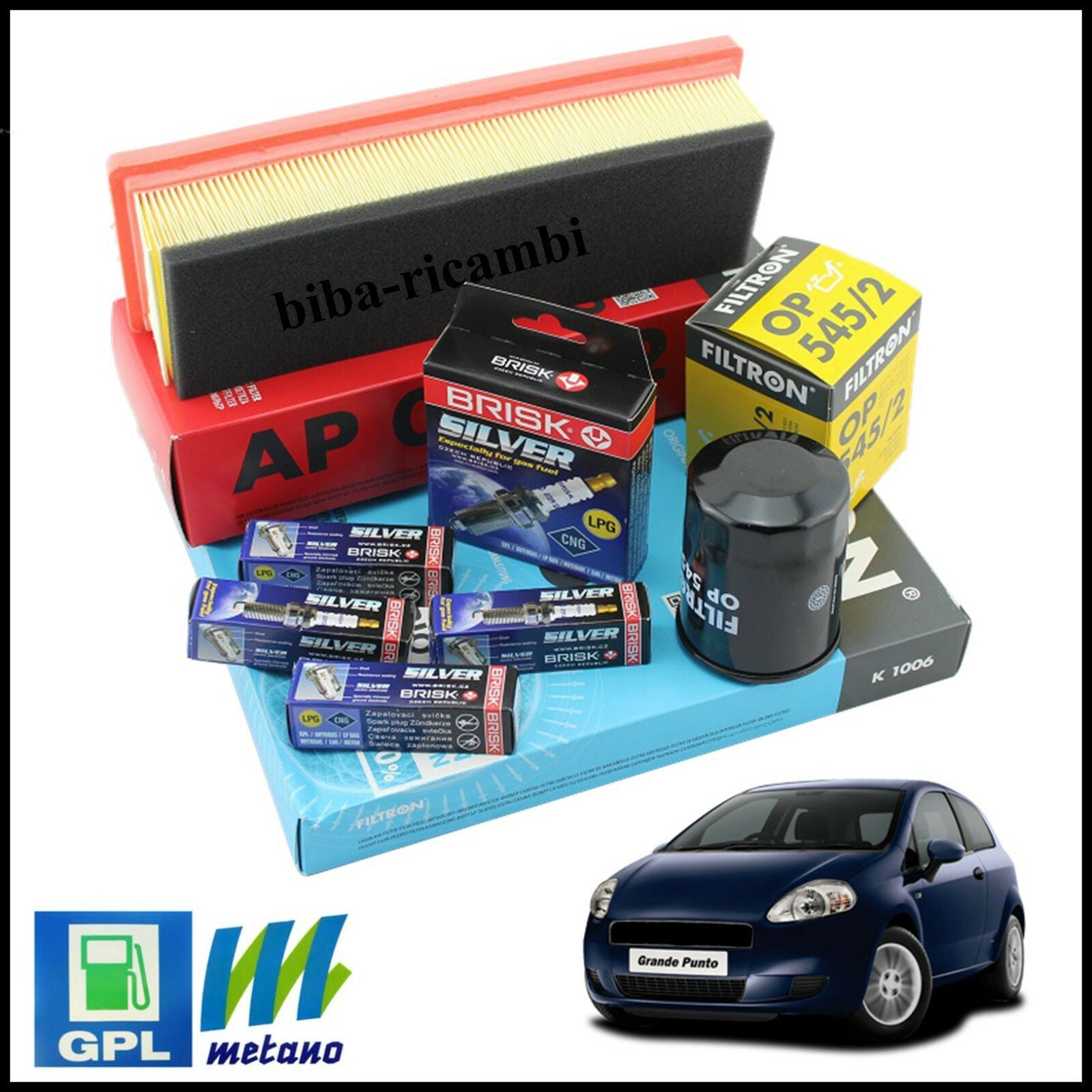 Kit Tagliando Filtri | Candele Per Fiat Punto III 1.400 GPL 57kw/78cv dal 2012&gt; BIBA-RICAMBI