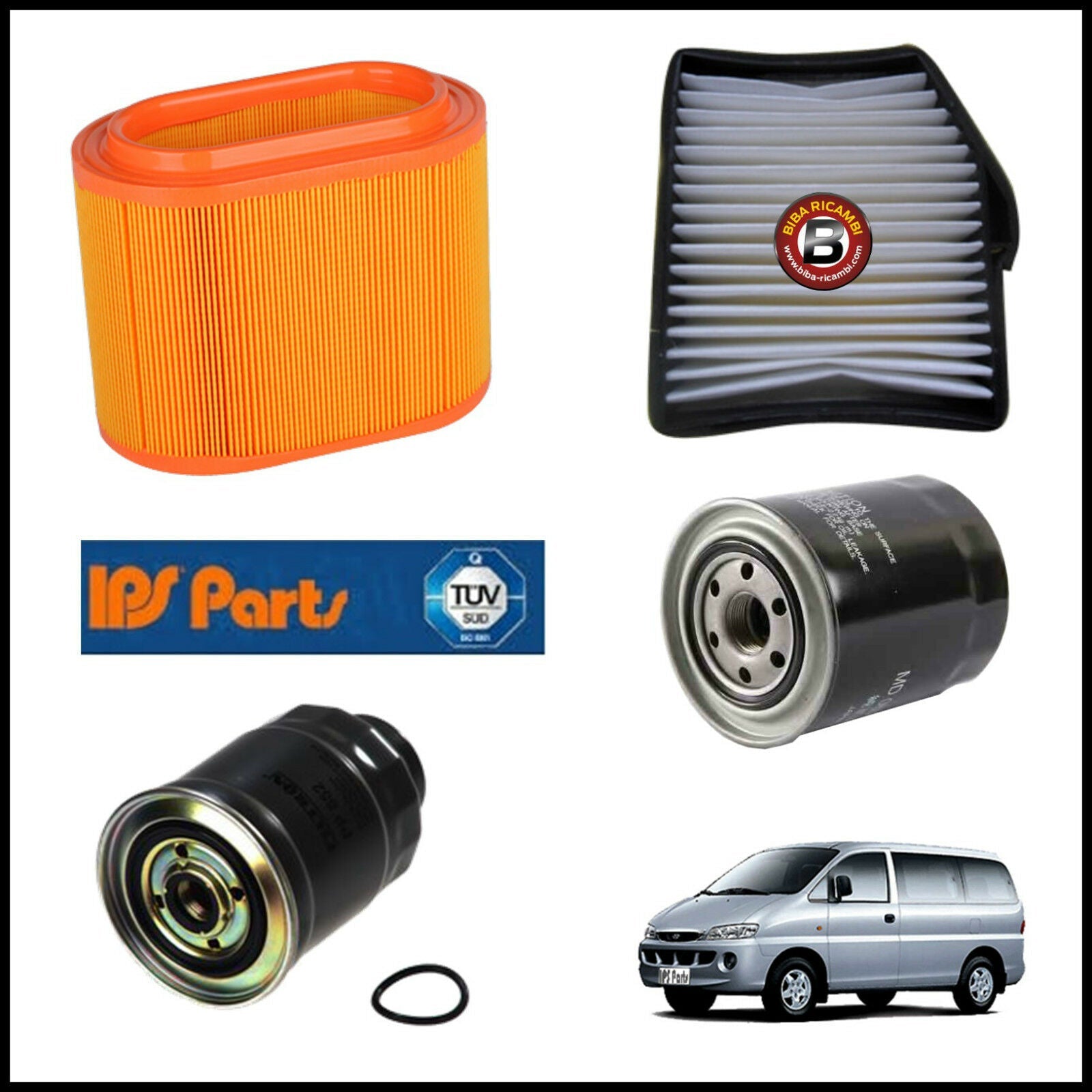 Kit Tagliando Filtri Per Hyundai H-1 2.500 TD 73kw/99cv dal 2001&gt; BIBA-RICAMBI