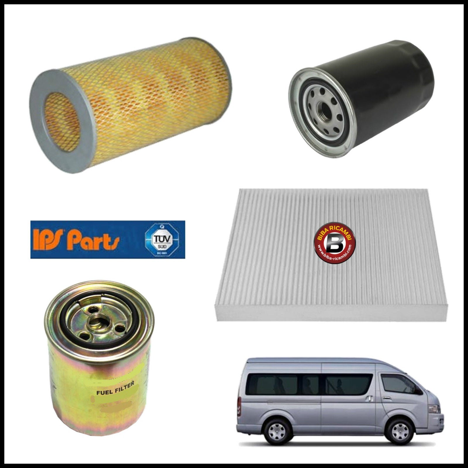 Kit Tagliando Filtri Per Toyota Hiace 2.500 D-4D 86kw/117cv dal 2006&gt; BIBA-RICAMBI