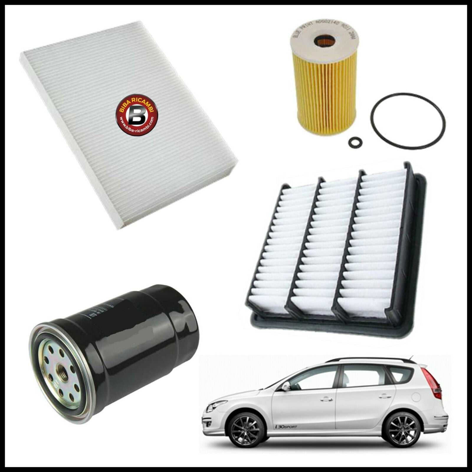Kit Tagliando Filtri Per Hyundai i30 SW 1.600 CRDi 66kw/90cv dal 2008&gt; BIBA-RICAMBI