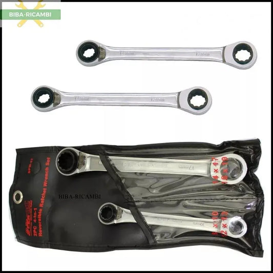 KIT 2 Chiavi combinate a doppio cricchetto poligonale con 2 misure in ogni lato BIBA-RICAMBI
