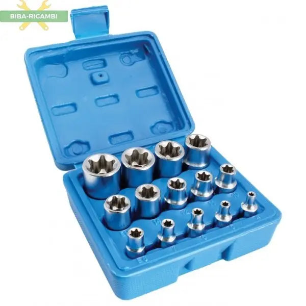 Kit Bussole Torx Femmina Cromo Vanadio 1/4" 3/8" 1/2" - Misure da 4 a 24 mm BIBA-RICAMBI