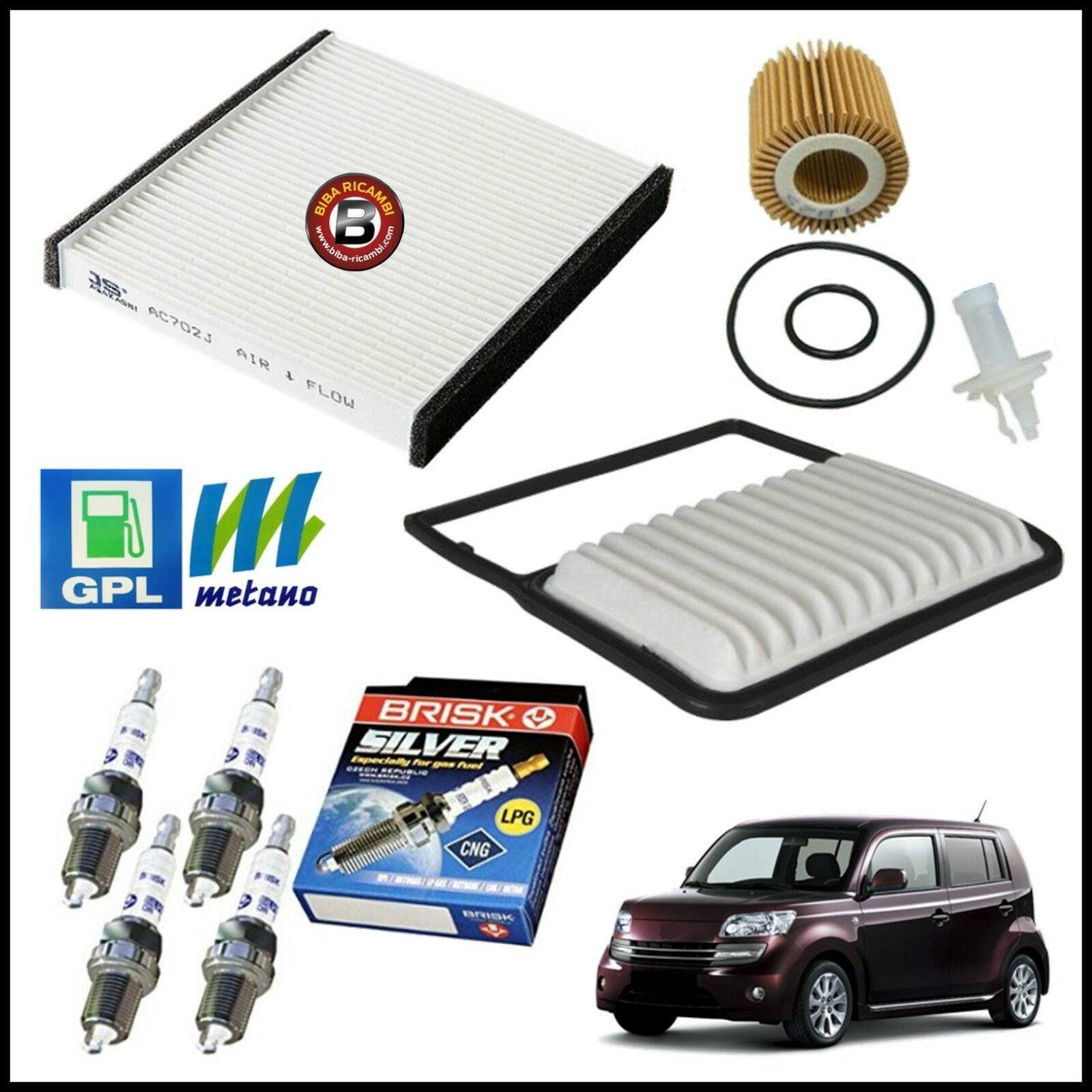 Kit Tagliando Filtri | Candele Per Daihatsu Materia 1.500 76kw/103cv dal 2006&gt; BIBA-RICAMBI