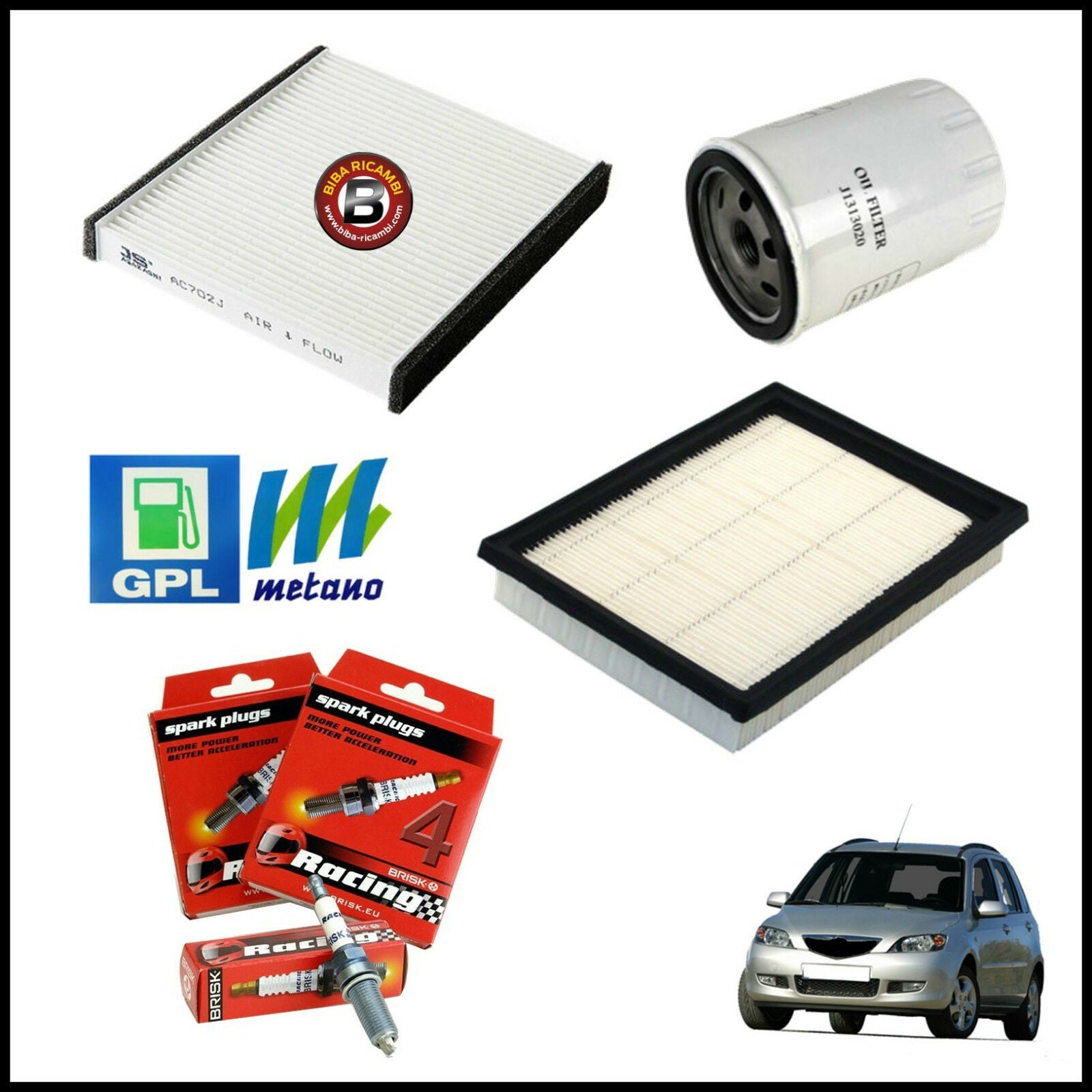 Kit Tagliando Filtri | Candele Per Mazda 2 1.400 59kw/80cv dal 2003&gt; BIBA-RICAMBI