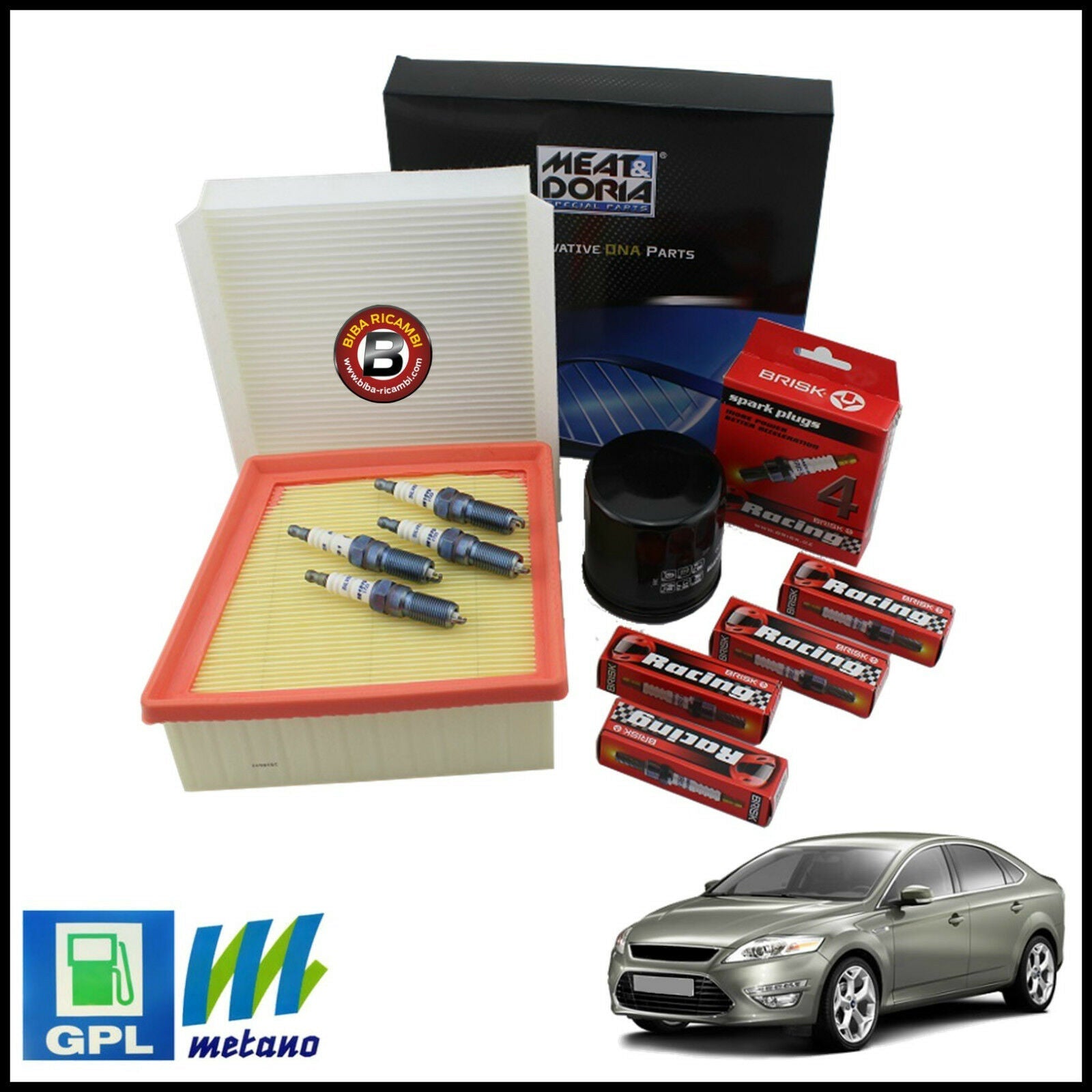Kit Tagliando Filtri | Candele Per Ford Mondeo IV 1.600 GPL 81kw/110cv dal 2007-2015 BIBA-RICAMBI