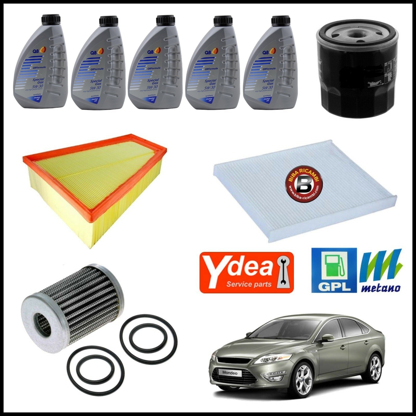 Kit Tagliando Olio | Filtri Per Ford Mondeo IV 2.000 GPL 107kw/145cv dal 2009&gt; BIBA-RICAMBI